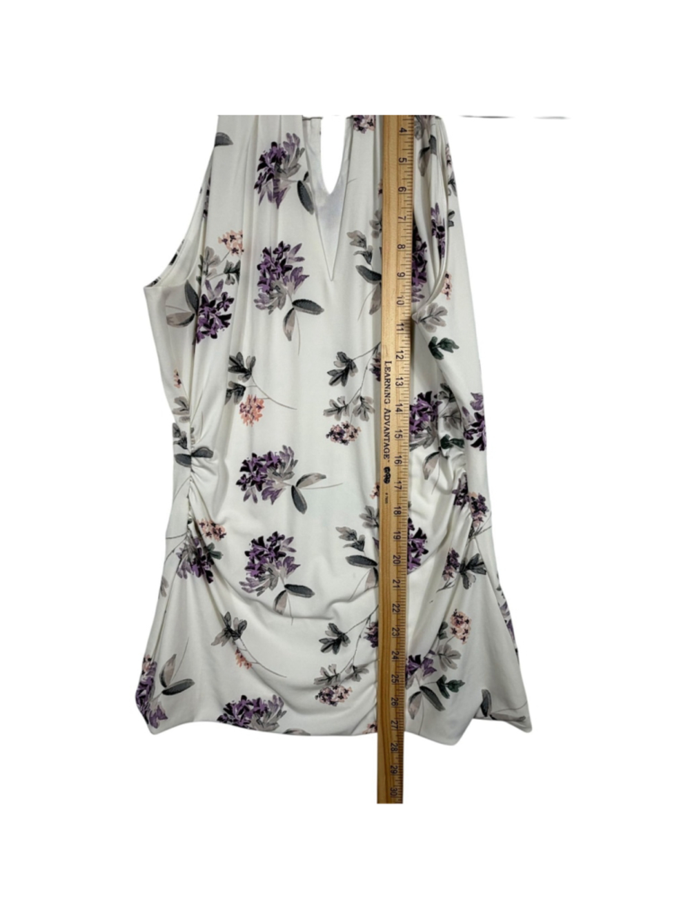 White House Black Market Top White Purple Floral Side Cinched Women Small - Picture 9 of 10